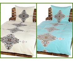 4 Teilige Mikrofaser Bettwäsche Set Winter Thermo Fleece Bezug Bett 2x 155x220cm + Kopfkissen 2x 80x80cm NEU Ornamente Landhaus Orient Asiatisch 4-teilig Mandala TÜRKIS 155x220cm