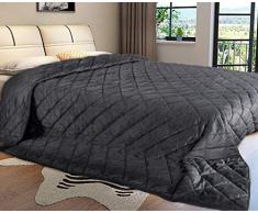 WOLTU BWP5015gr, Tagesdecke Bettüberwurf Microfaser Flauschige Kuscheldecke mit Cashmere Feeling, Steppdecke Kariert Wohndecke Doppelbett unterfüttert und gesteppt, 240x260cm, Dunkelgrau
