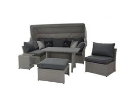 Mandalika Garden Hohe Dining Poly Rattan Lounge inkl. Kissen Relax Deluxe, multifunktional nutzbar mit extra großem Sonnendach