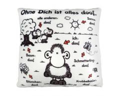 Sheepworld 42378 kleines Plüsch-Kissen mit Spruch Ohne Dich ist Alles doof, 25 cm x 25 cm Zierkissen, mehrfarbig