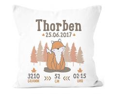 SpecialMe® personalisierbares Kissen zur Geburt, Geburtskissen mit Fuchs für Jungen Mädchen, Namenskissen Geschenk Geburt Baby, Kissen-Bezug ohne Füllung weiß Unisize