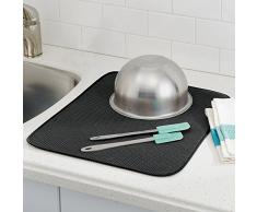 iDesign iDry Abtropfmatte groß, dünne Spülbeckenmatte aus Polyester zum schnellen Trocknen von Geschirr, schwarz/weiß