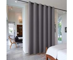 PONY DANCE Raumteiler Vorhänge Blickdicht - Extra Große Gardinen Wohnzimmer Schiebevorhänge für Schlafzimmer Trennwand Gardinen Blickdicht Ösenvorhang, Grau, 1 Stück H 243 x B 304 cm