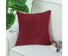 CaliTime Kissenbezüge Kissenhülle 2er-Pack Kissenbezug Supersoft Corduroy Corn Striped Beide Seiten Dekokissenhüllen Cases 45cm x 45cm Burgund
