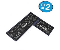 TankerStreet 2 Stück Küchenteppiche Küchenläufer Waschbar Teppich Küchenmatte Schön Pattern Teppichläufer Rutschfeste Ölbeweismatte Matte für Toilette Esszimmer Schlafzimmer 40x60 + 40x120CM Schwarz