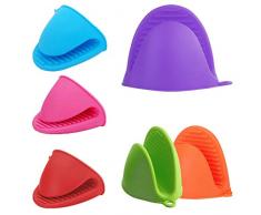 BESTZY 6 Stück Silikon Topflappen Ofen Mitt Set mit Kochen Pinch Grips Küche Hitzebeständige Lösung (Rot Orange Blau Grün Rose Rot Lila)