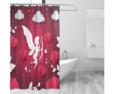 Wamika Valentine Amor Engel Herz Badezimmer Duschvorhang Liner Home Decor rot pink weiß Stoff schimmelresistent Wasserdicht Badewanne Vorhang Tuch mit 12 Haken 183,0 cm x 183,0 cm