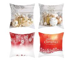 Longra 4er Set Kissenbezug Merry Christmas Weihnachten Geschenk Muster Weihnachtskissen Dekokissen Couch Kissenbezüge Weihnachten Kissenhülle Zierkissen Sofakissenbezug 45X45 cm