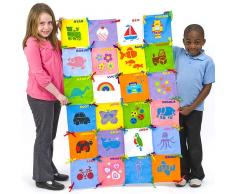 Baker Ross EV141 Bastelset-Patchwork-Quadrate aus Stoff zum Bemalen und Dekorieren für Kinder als Wandbehang und Decke-32 Stück