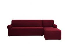 subrtex Sofabezug L Form Stretch Sofahusse Ecksofa Elastisch Antirutsch Eckcouch überwurf Weich Stoff Abwaschbar (Rechts 2 Sitzer, Weinrot)
