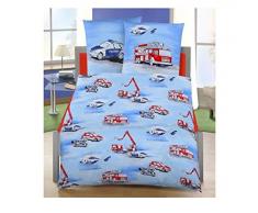 Fein Biber Kinder Jungen Bettwäsche · Kinderbettwäsche · NOTRUF EINSATZ · Polizei & Feuerwehr Fahrzeuge Autos - Kissenbezug 80x80 + Bettbezug 135x200 cm - 100 % Baumwolle - hergestellt in Deutschland
