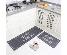 Carvapet 2Stk Küchenläufer Waschbar rutschfest Küchenmatte Küchenteppich Waschbar Teppich Läufer Küche Fußmatte Badematten Set (Kaffee Grau)