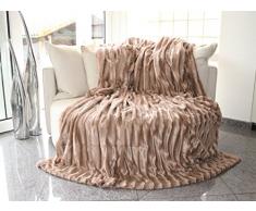 Kaufmann Pelzimitatdecke in Schwerer doppellagiger Qualität, Hochwertige Kuscheldecke, Decke, Wohndecke, Nerzdecke, Plaid, Webpelzdecke, Tagesdecke (Beige)