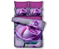 DecoKing 01394 Bettwäsche 200x200 cm mit 2 Kissenbezügen 80x80 lila 3D Microfaser Bettbezug Rosa Blumenmuster violett Pflaume Callie