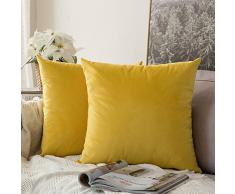 MIULEE 2er Pack Samt Kissenbezug Kissenhülle Dekorative Kissenbezug Dekokissen Sofakissen Lendenkissen Wurfkissenbezug Kissenhülle Zitronengelb 45x45 cm