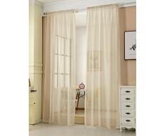 WOLTU® VH5856sd-2, 2er Set Gardinen transparent mit Kräuselband Leinen Optik, Doppelpack Vorhänge Stores Voile Fensterschal Dekoschal für Wohnzimmer Kinderzimmer Schlafzimmer, 140x175 cm, Sand