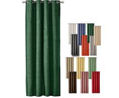 JEMIDI Ösenschal Leinen Look 140cm x 245cm Blickdicht Ösenvorhang Ösengardine Schal Store Fenster Dekoschal Gardine Dunkelgrün