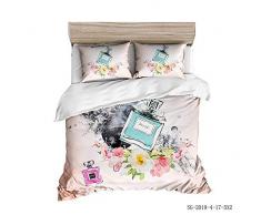 QRTQ Bettbezug 220x240cm mit 2 Kissenbezug Parfüm Blumen 3 Teilig Bettgarnitur Bettwäsche-Set Super Weiche Gemütlich 100% Mikrofaser mit Reißverschluss