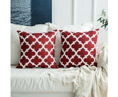 MIULEE 2er Pack LeinenHome Weihnachten Christmas Dekorative Kissenbezug Geometrisches Kissen Kissenhülle Weihnachtsdekoration für Sofa Schlafzimmer mit Reißverschlüsse Weinrot 18x18inch 45x45 cm