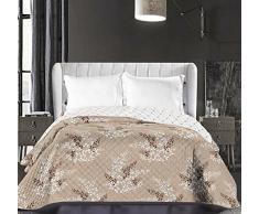 DecoKing 86841 Tagesdecke 220 x 240 cm beige Cappuccino Creme Ecru Bettüberwurf zweiseitig pflegeleicht Blumen Blumenmuster Blumenmotiv Cream Ivory Hypnosis Collection Calluna