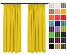 Rollmayer Vorhänge mit Bleistift Kollektion Vivid (Gelb 5, 135x240 cm - BxH) Blickdicht Uni einfarbig Gardinen Schal für Schlafzimmer Kinderzimmer Wohnzimmer