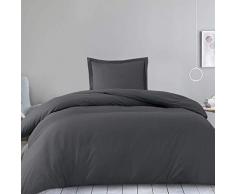 EDILLY Kühlende Bettwäsche 155 x 220 cm, Mikrofaser, 1 Kissenbezug 80 x 80 cm, Dunkel Grau