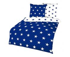 Kaeppel Fein Biber Stern Wende Bettwäsche Sterne Stars Blau Weiß Baumwolle, Größe:135x200cm Bettwäsche
