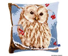 Vervaco Wintereule Kreuzstichkissen/Stickkissen vorgedruckt, Baumwolle, Mehrfarbig, 40 x 40 x 0.3 cm