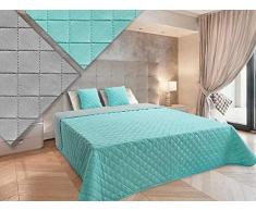 Euromat Zweiseitige Tagesdecke Bettüberwurf 3 TLG. 220x240 +2 Kissenbezüge Vigo Grau Hellgrau Türkis 10