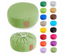 #DoYourYoga Yogakissen »Vishnu« mit Kordelverschluss & Bio-Dinkelspelz Füllung - Höhe 15cm / Durchmesser 30cm - Meditationskissen Maschinenwaschbar Sitzkissen für Meditationen 100% Baumwolle hellgrün