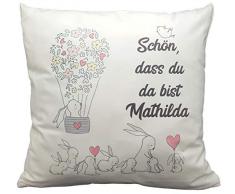 Kilala Personalisiertes Namenskissen Kissen zur Geburt oder Taufe Mädchen Kuschelkissen Babykissen Hasenkissen Farbe rosa/grau