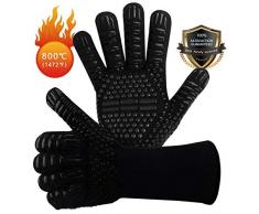 Grillhandschuhe,Ofenhandschuhe BBQ Kochenhandschuhe Backhandschuhe Hitzefeste Handschuhe Kaminhandschuhe bis zu 800°C 1 Paar Silikon Rutschfeste EN407 Zum Grillen,Kochen,Schweißen,Feuerplatz (Schwarz)