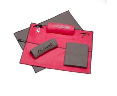 ace2b Fitness Sport Handtuch Mikrofaser – schnelltrocknend, platzsparend, leicht / 2 Taschen mit Überzug für Gerätetraining, Fitnessstudio, Gym / 120x55cm XL groß (grau)