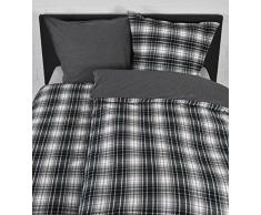 Biber Bettwäsche Winter Check Black 135x200 cm 100% Baumwolle Feinbiberbettwäsche Edelflanell Herringbone (155 x 220 cm)