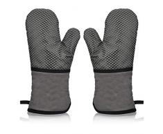 AYADA Ofenhandschuh Hitzebeständig Topfhandschuhe Topflappen Handschuh,BBQ Backofen Handschuhe,Grillhandschuhe Backhandschuhe Kochhandschuhe Anti-Rutsch Silikon Beschichtet Lang Oven Gloves (Grau)