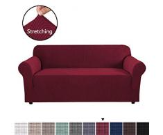 BellaHills Jacquard Sofa Abdeckung Anti Slip Stretch Hussen Jacquard Sofa Abdeckung Anti-Slip Polyester Spandex Stoff Sofa Protector (DREI Sitze, Wein)
