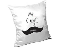 Kissen mit Namen Hannes und schönem Mr. Right-Motiv zum Valentinstag - Namenskissen personalisiert - Kuschelkissen - Schmusekissen