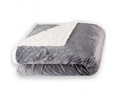 CelinaTex Fantasia XXL Kuscheldecke 220 x 240 cm grau weiß Sherpa Sofadecke Lammfell Optik Tagesdecke Sandy