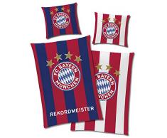 FC Bayern München Wende-Bettwäsche - REKORDMEISTER Glow in The Dark 135 x 200 + 80 x 80 cm 100% Baumwolle Linon Renforcé Fußball FCB Allianz Arena Mia san Mia deutsche Größe mit Reißverschluss
