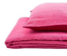 JOWOLLINA 100% Leinen Stonewashed Wende Bettwäsche-Set Doubleface (135x200 cm, 40x80 cm, Beeren pink)