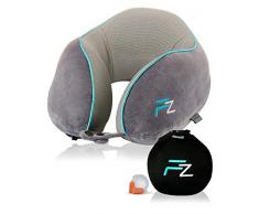Hybrid-Nackenkissen von FLOWZOOM | Reise-Nackenkissen aufblasbar mit Memory-Foam| Nackenhörnchen aufblasber | Aufblasbares Nackenkissen für Flugzeug, Auto und Zug - Modell Duo grau