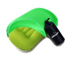 Campingkissen - Reisekissen I Aufblasbares Kissen für die Reise oder Camping I Grün I mit Bezug
