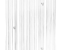 1001 Wohntraum F10 Fadenstore, 100 x 200 cm, Fadengardine Glitzer, Fadenvorhang, Raumteiler, Gardinen, weiß mit Perlen