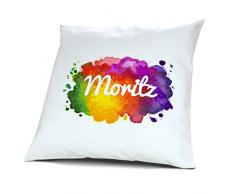 Kopfkissen mit Namen Moritz - Motiv Color Paint, 40 cm, 100% Baumwolle, Kuschelkissen, Liebeskissen, Namenskissen, Geschenkidee