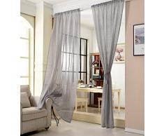 WOLTU® VH5860dgr, Gardinen transparent mit Kräuselband Leinen Optik, Vorhang Stores Voile lichtdurchlässig Fensterschal Dekoschal für Wohnzimmer Schlafzimmer, 140x225 cm, Grau, (1 Stück)