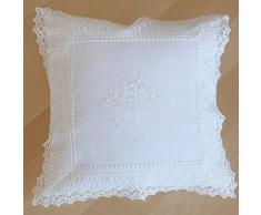 heimtexland ® Kissenhülle Macramé Spitze weiß Landhaus Bestickt 40x40 Makramee Borte Kissen ÖKOTEX Typ525