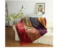 SHANNA Chenille-Überwurfdecke, Vintage-Jacquard-Quasten, doppelseitig, Patchwork-Decke, warm, luxuriös, dekorativ für Zuhause, Büro, Reisen, Tibet Red, 86.6 * 98.4in