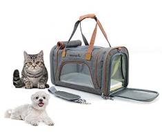 Tineer Soft-Sided Pet Carrier - 18,1 10,2 11,0 Reisetasche für kleine Katzen und Hunde mit kuscheliger Fleece-Bettwäsche, Unter Sitz Kompatibilität (Dunkelgrau)
