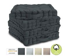 Beautissu 4er Set Matratzenkissen Mila 40x40cm Sitzkissen 8cm Dicke Bodenkissen mit Tragegriff in Anthrazit - Bequeme Polsterung aus 100% Baumwolle
