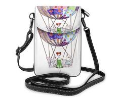 Mädchen mit Spielzeug im Luftballon von Patchwork-Decke, kleine Umhängetasche, Handtasche – Frauen PU-Leder Handtasche mit verstellbarem Riemen für den Alltag